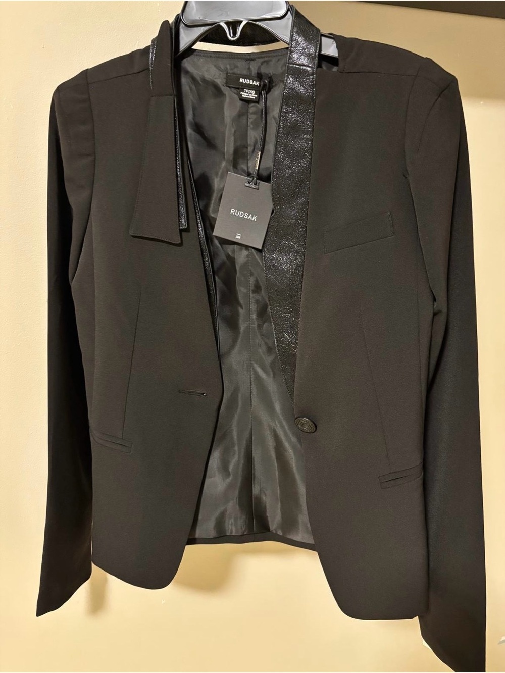 RUDSAK Black Women's Tailored Blazer with Metallic Collar Detail